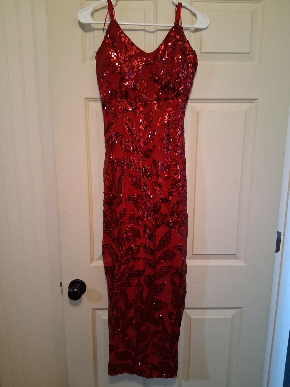 Haute Monde Red Sequin Maxi Dress with Spaghetti Straps
